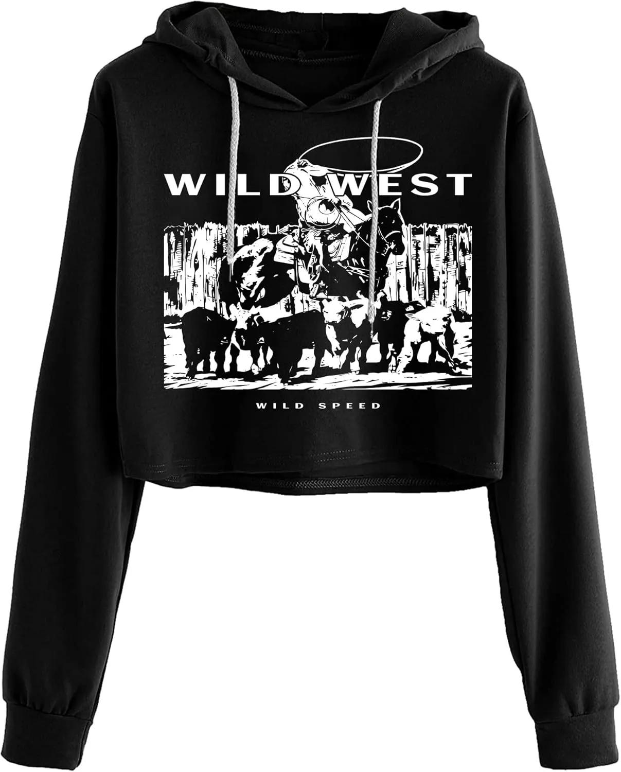 Remidoo Women's Casual Sun and Moon Print Hoodie Long Sleeve Crop Top Sweatshirt