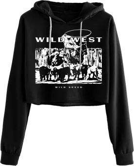 Remidoo Women's Casual Sun and Moon Print Hoodie Long Sleeve Crop Top Sweatshirt