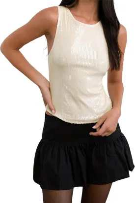 Sexy Sleeveless Sequin Tank Top Women Y2k Sparkly Glitter Crop Camisole Summer Going Out Vest Shirt for Party Club