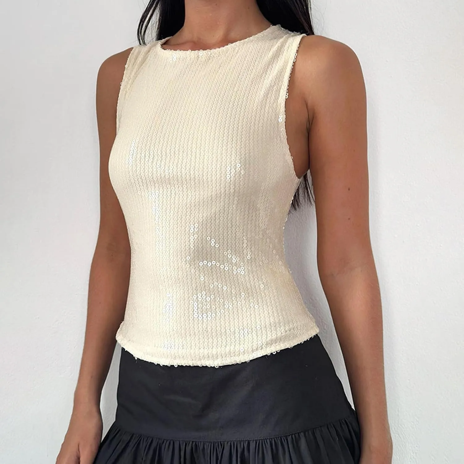 Sexy Sleeveless Sequin Tank Top Women Y2k Sparkly Glitter Crop Camisole Summer Going Out Vest Shirt for Party Club