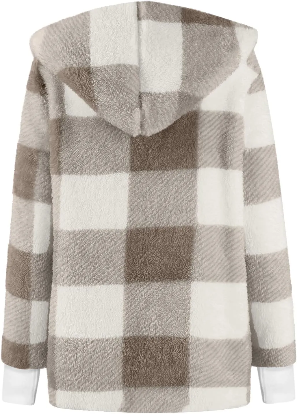 Sherpa Jacket Women Soft Comfy Plaid Fuzzy Fleece Jacket Open Front Hooded Cardigan Casual Oversized Outerwear