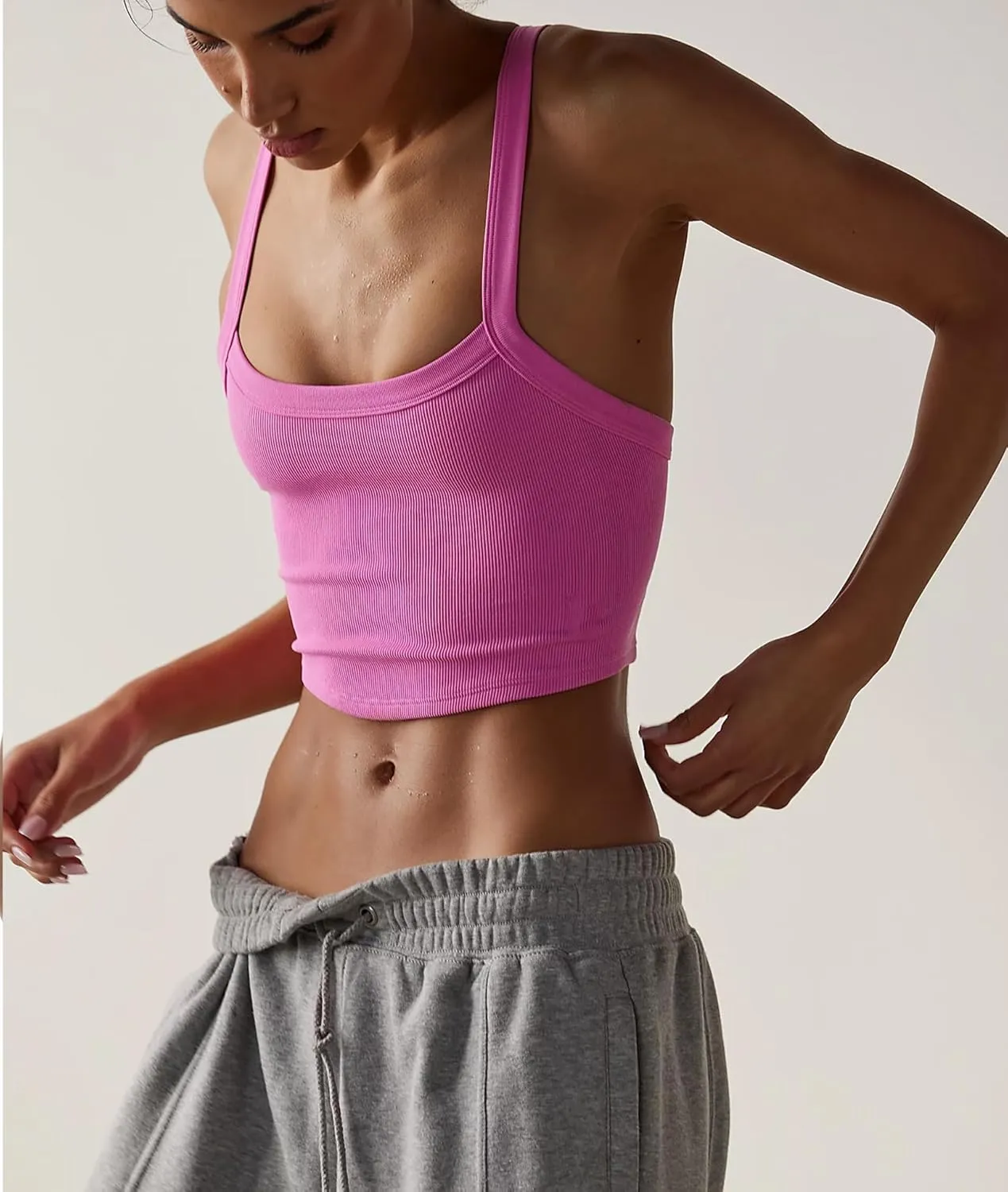 Tank Tops for Women Scoop Neck Crop Tops Athletic Workout Tops Cute Seamless Cami Ribbed Tank Tops
