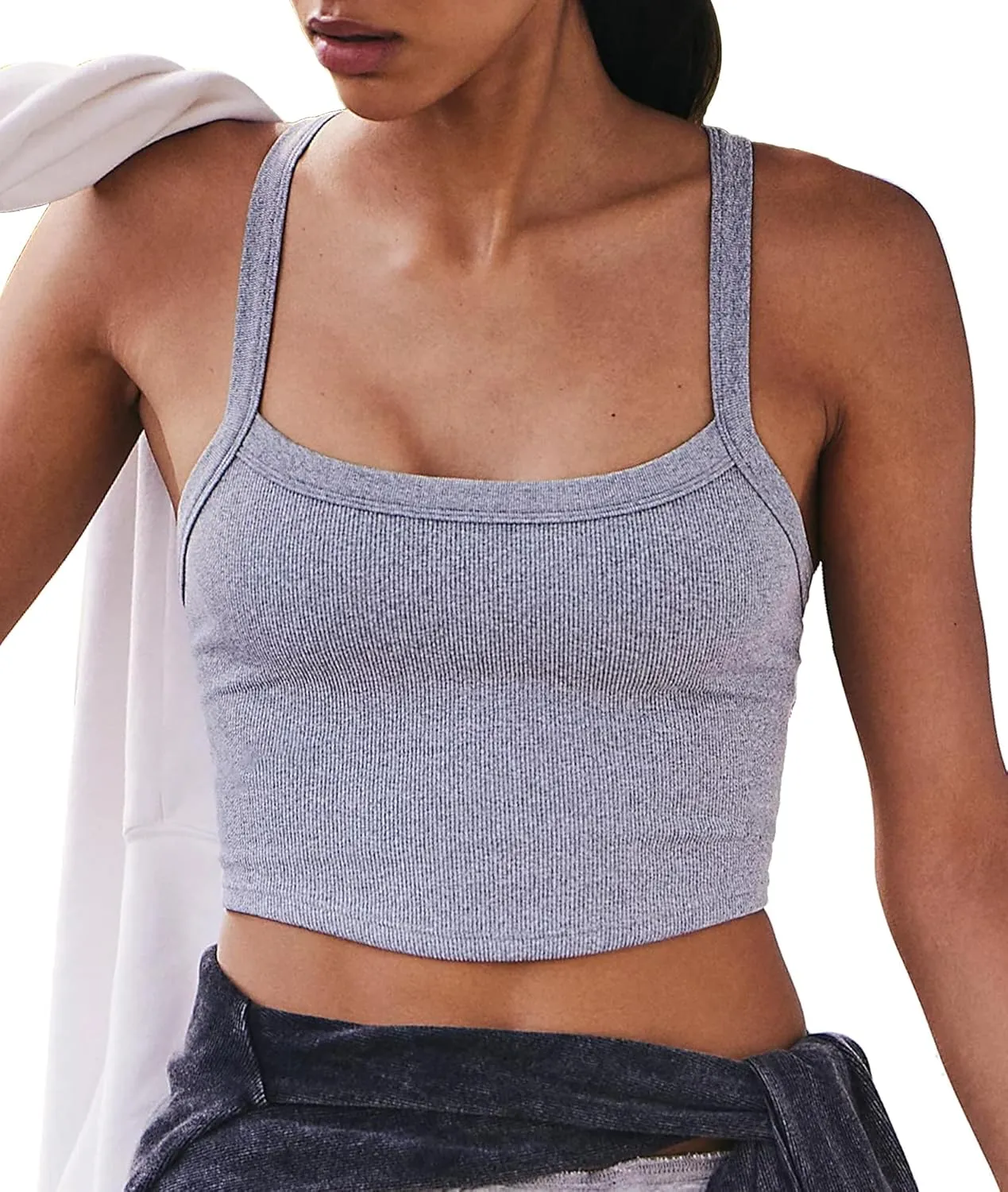Tank Tops for Women Scoop Neck Crop Tops Athletic Workout Tops Cute Seamless Cami Ribbed Tank Tops