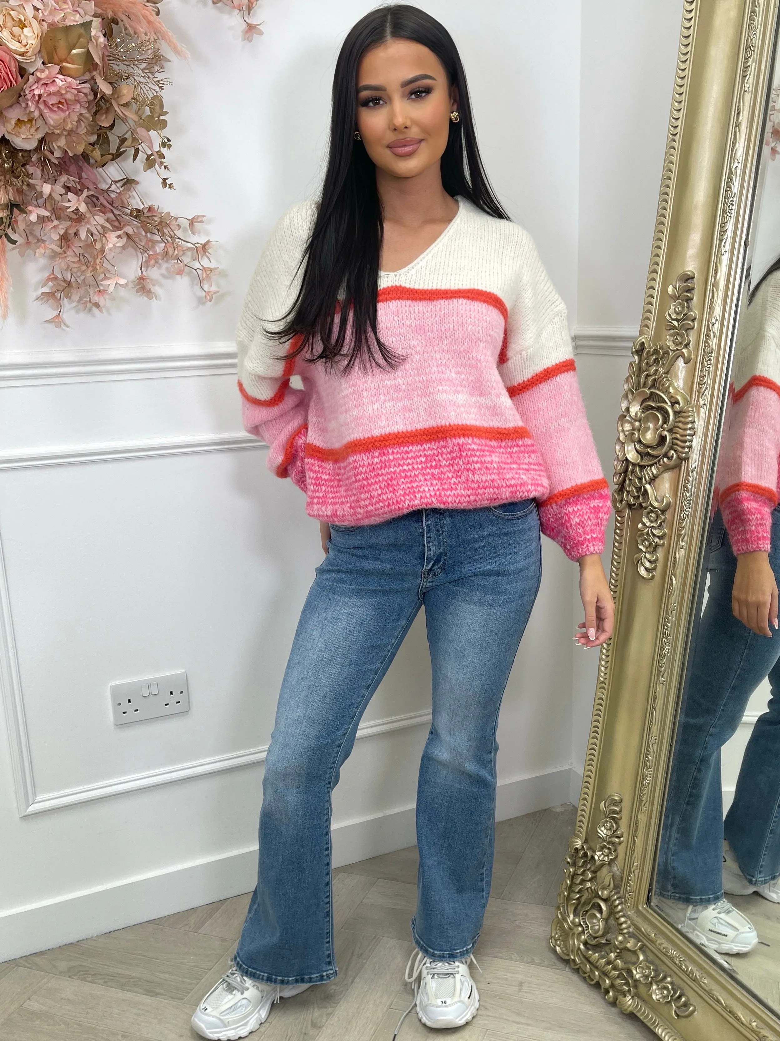 Tyla pink stripe jumper
