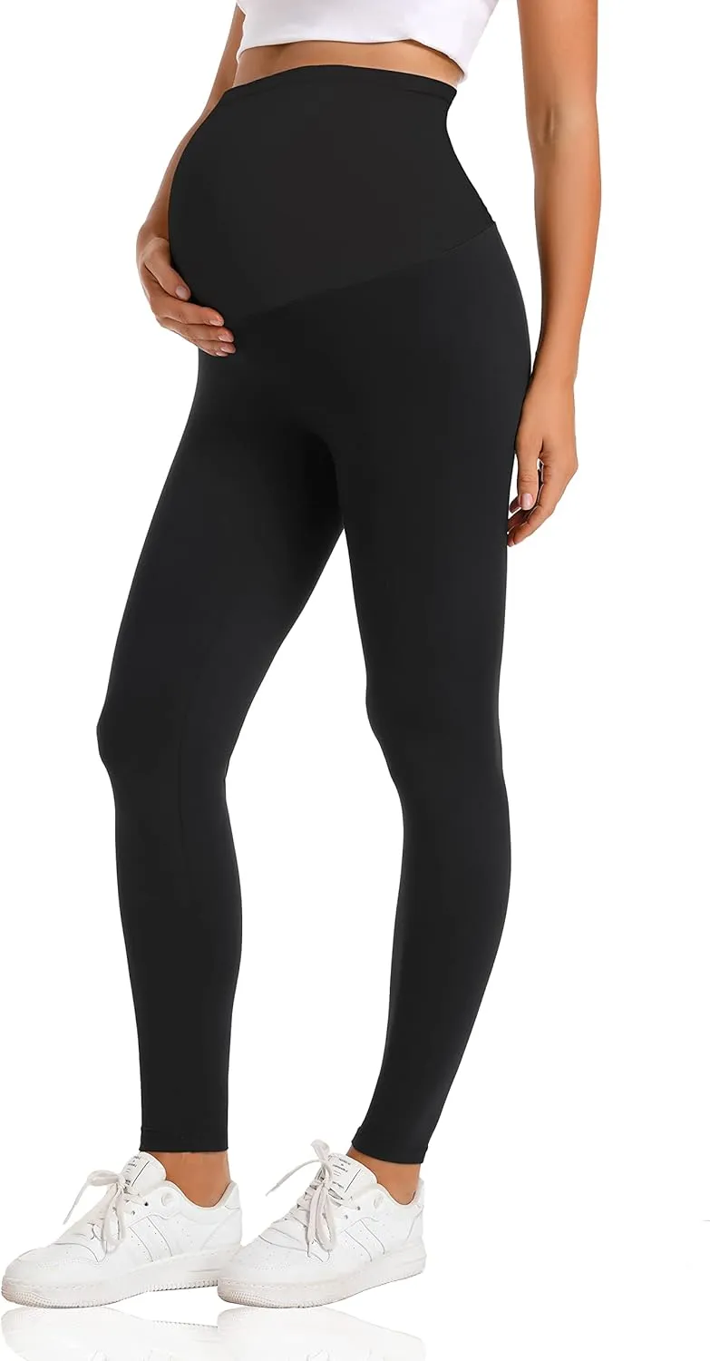 V VOCNI Maternity Leggings Over The Belly Women's Essential Stretch Buttery Soft Knit Belly Support Pregnancy Leggings