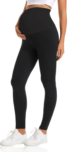 V VOCNI Maternity Leggings Over The Belly Women's Essential Stretch Buttery Soft Knit Belly Support Pregnancy Leggings