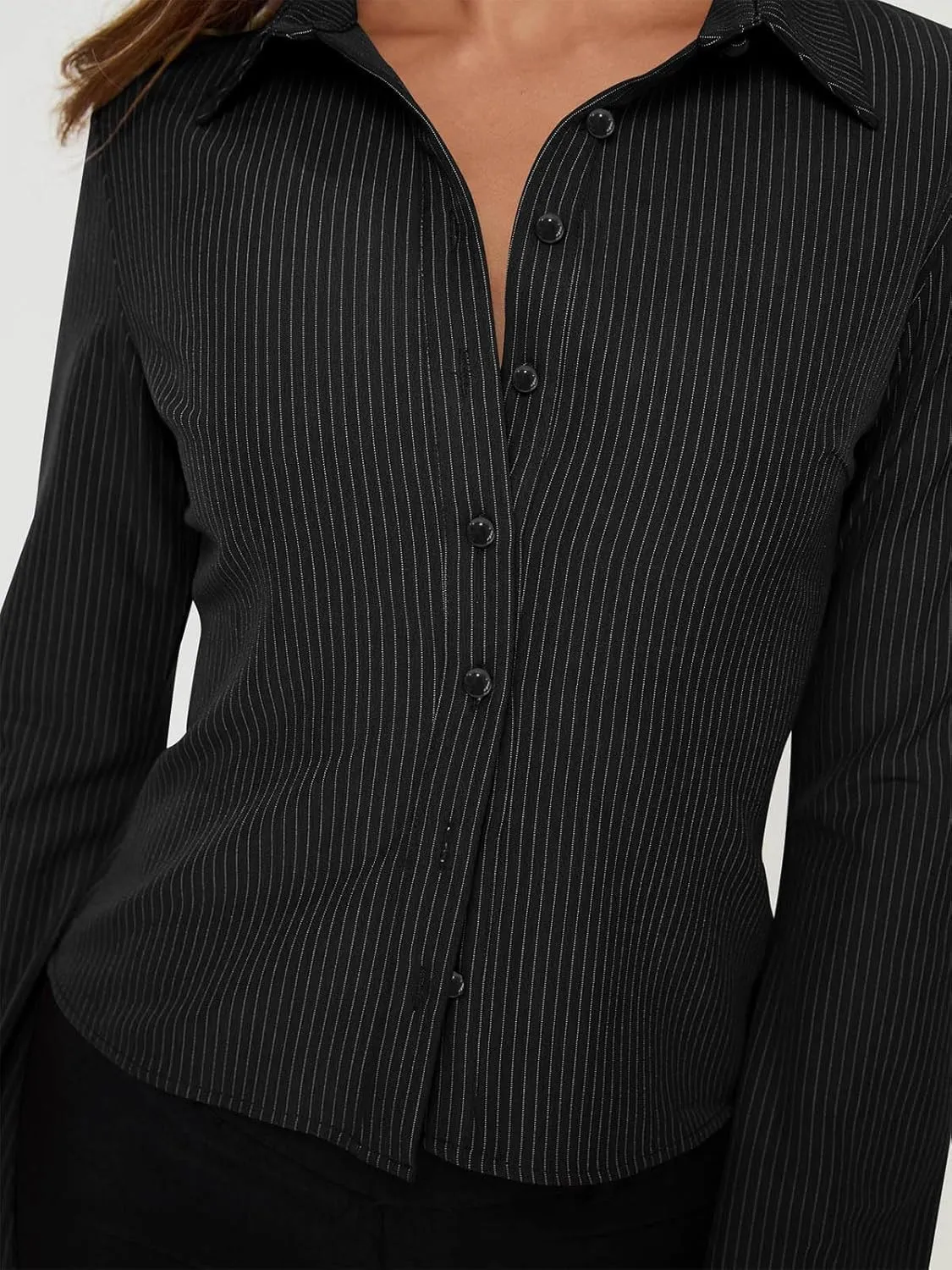VNIRA Womens Button Down Shirts Striped Long Sleeve Collared Casual Work Blouses Spring Tops 2025 Trendy Outfits