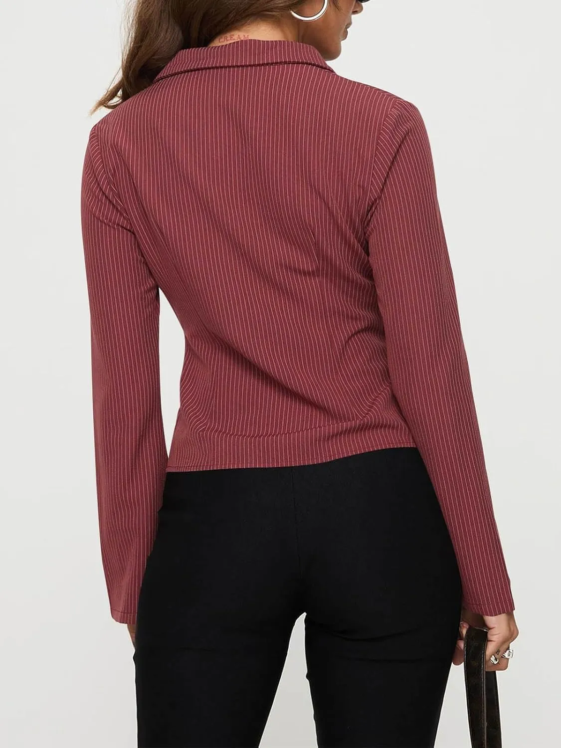 VNIRA Womens Button Down Shirts Striped Long Sleeve Collared Casual Work Blouses Spring Tops 2025 Trendy Outfits