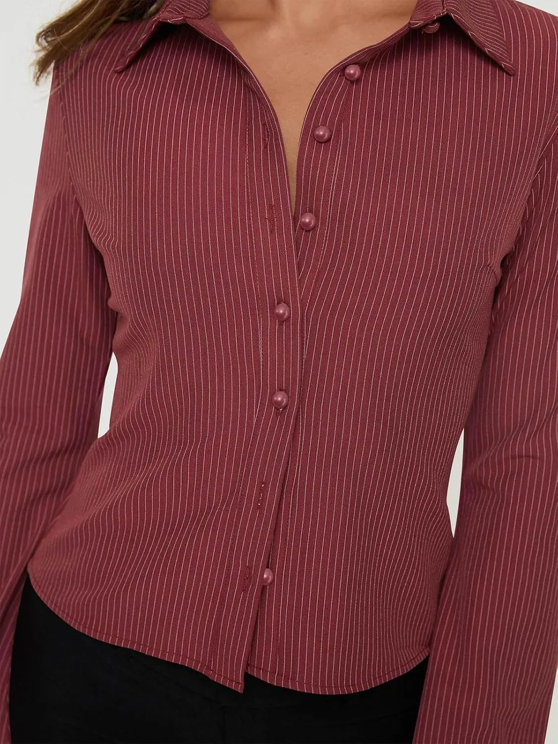 VNIRA Womens Button Down Shirts Striped Long Sleeve Collared Casual Work Blouses Spring Tops 2025 Trendy Outfits