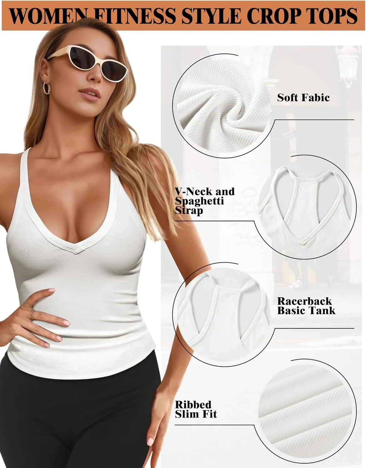Workout Tank Tops for Women V Neck Racerback Tank Tops Ribbed Knit Camisole Top Slim Fit Basic Yoga Sleeveless Tops