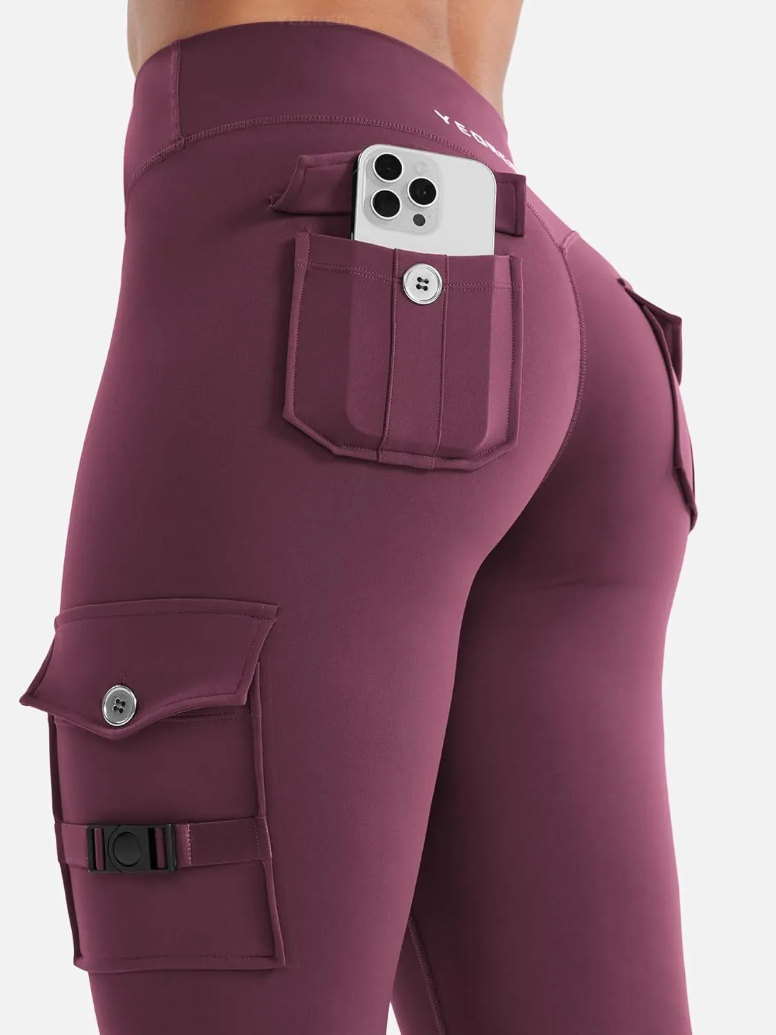 YEOREO CoreFlex Workout Cargo Leggings with Pockets for Women Hidden Scrunch Butt Lifting Leggings Gym Yoga Pants