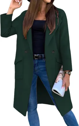 ZWRXW Women's Long Blazer Jackets Open Front Double Breasted Lapel Cardigans Loose Fit Business Work Overcoats with Pockets